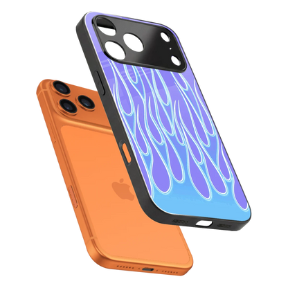 Flames Blue sleek iphone 17 pro cover with tempered glass back and TPU edges