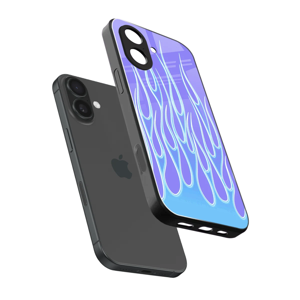 Flames Blue sleek iphone 17 cover with tempered glass back and TPU edges