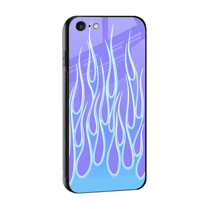 Flames Blue sleek iphone 6s plus cover with tempered glass back and TPU edges