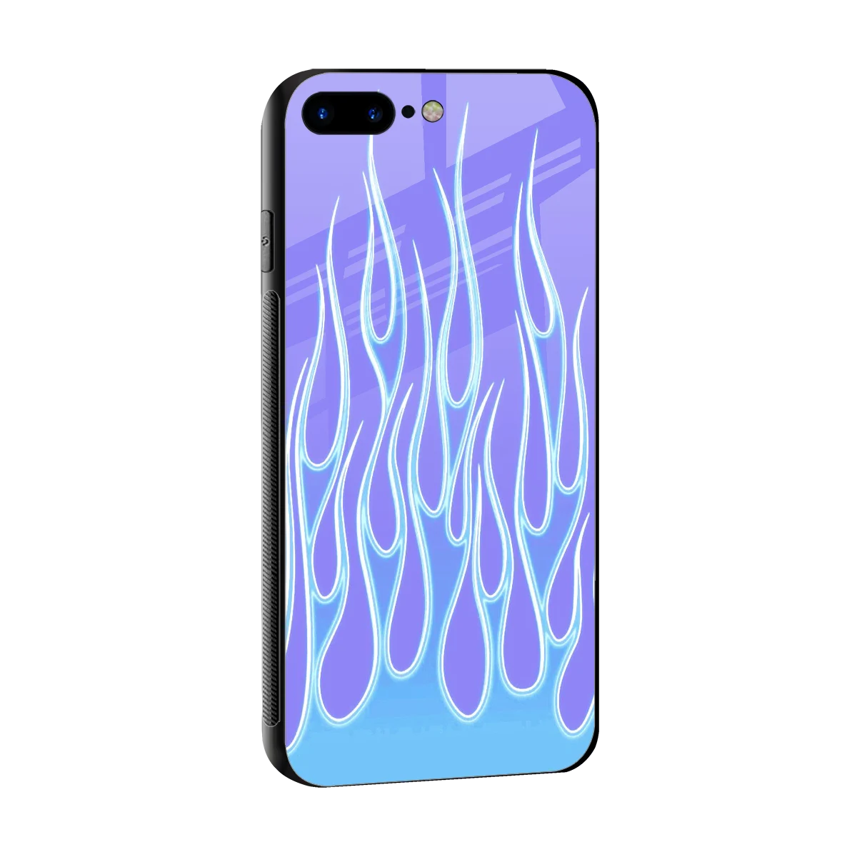 Flames Blue sleek iphone 8 plus cover with tempered glass back and TPU edges