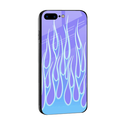 Flames Blue sleek iphone 8 plus cover with tempered glass back and TPU edges