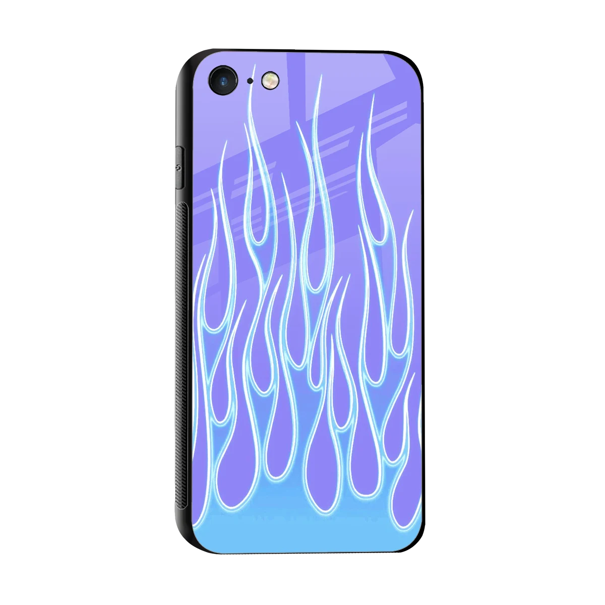 Flames Blue sleek iphone 7 cover with tempered glass back and TPU edges