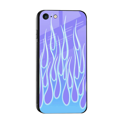 Flames Blue sleek iphone 7 cover with tempered glass back and TPU edges