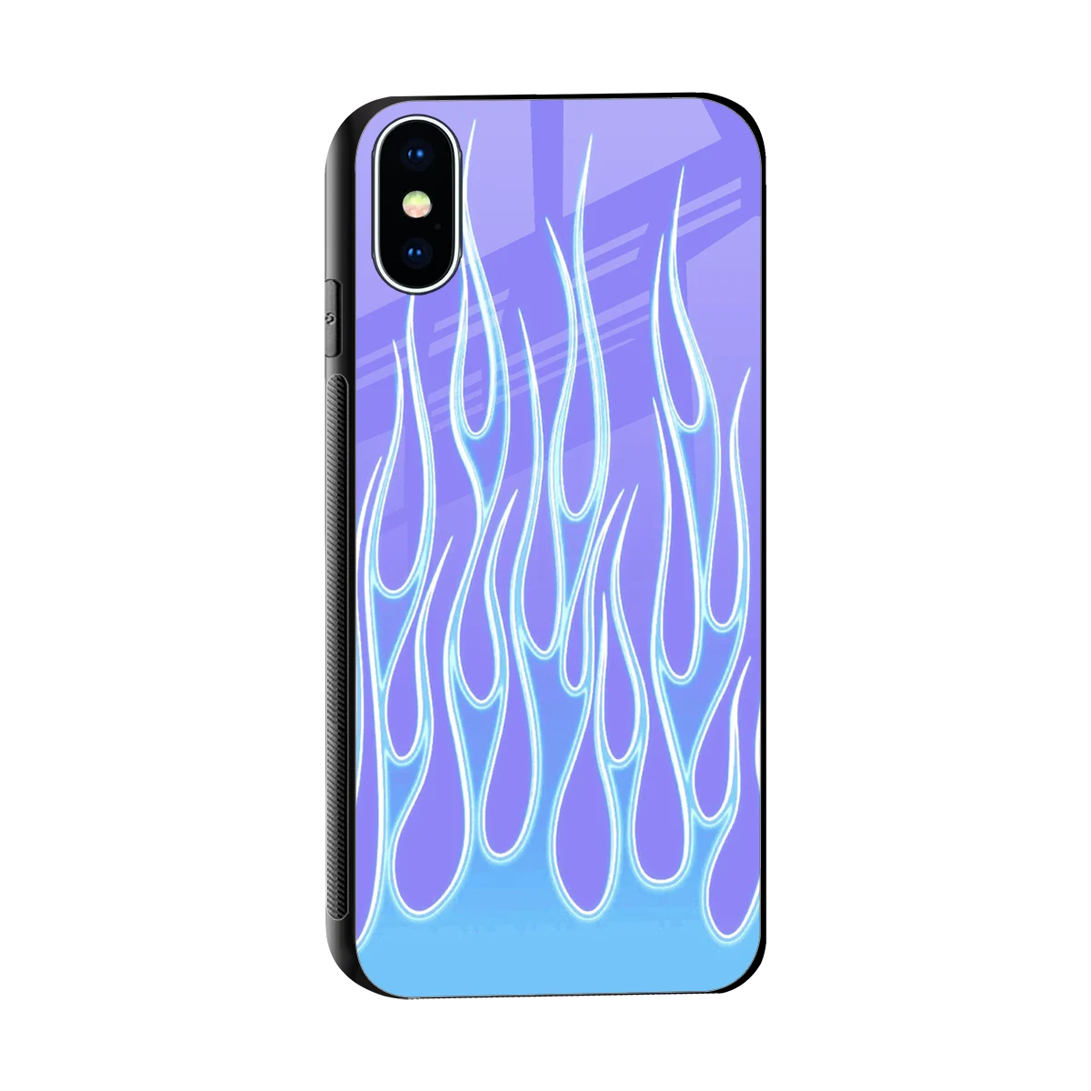 Flames Blue sleek iphone x cover with tempered glass back and TPU edges