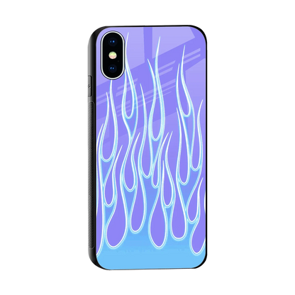 Flames Blue sleek iphone x cover with tempered glass back and TPU edges