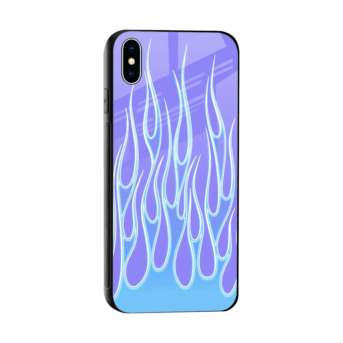 Flames Blue sleek iphone xs max cover with tempered glass back and TPU edges