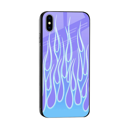 Flames Blue sleek iphone xs max cover with tempered glass back and TPU edges