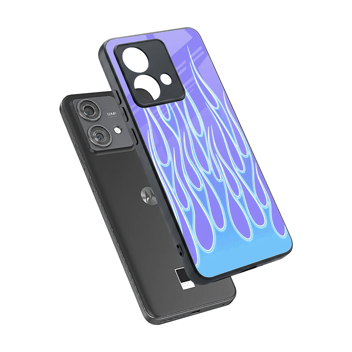 Flames Blue sleek motorola edge 40 neo 5g cover with tempered glass back and TPU edges