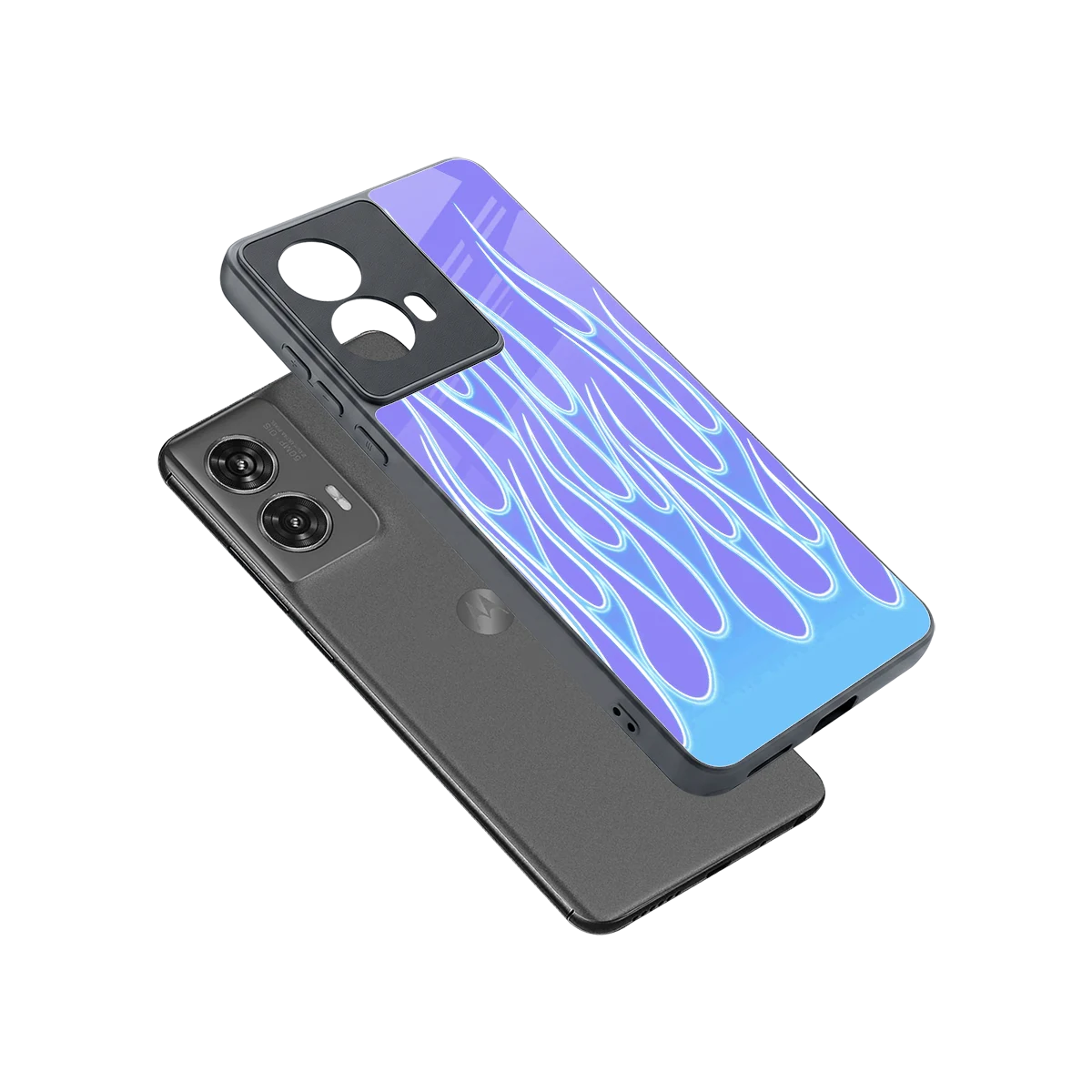 Flames Blue sleek motorola edge 50 fusion cover with tempered glass back and TPU edges