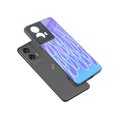 Flames Blue sleek motorola edge 50 fusion cover with tempered glass back and TPU edges