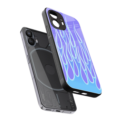 Flames Blue sleek nothing phone 2 cover with tempered glass back and TPU edges