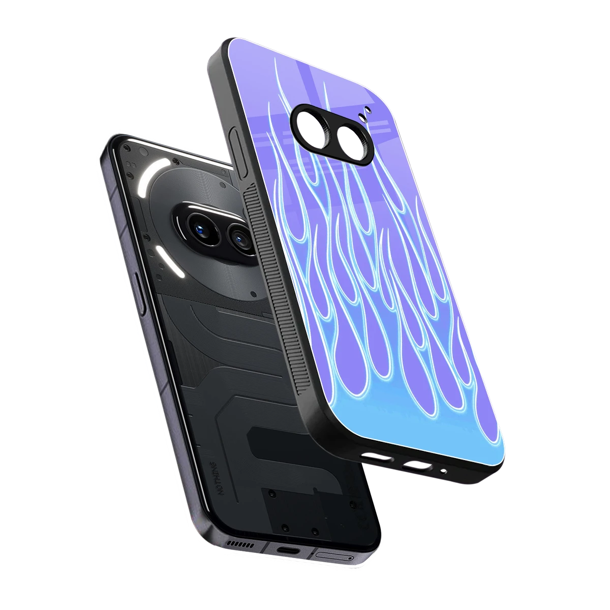 Flames Blue sleek nothing phone 2a cover with tempered glass back and TPU edges