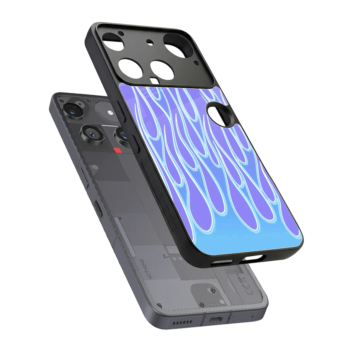 Flames Blue sleek nothing phone 3 cover with tempered glass back and TPU edges