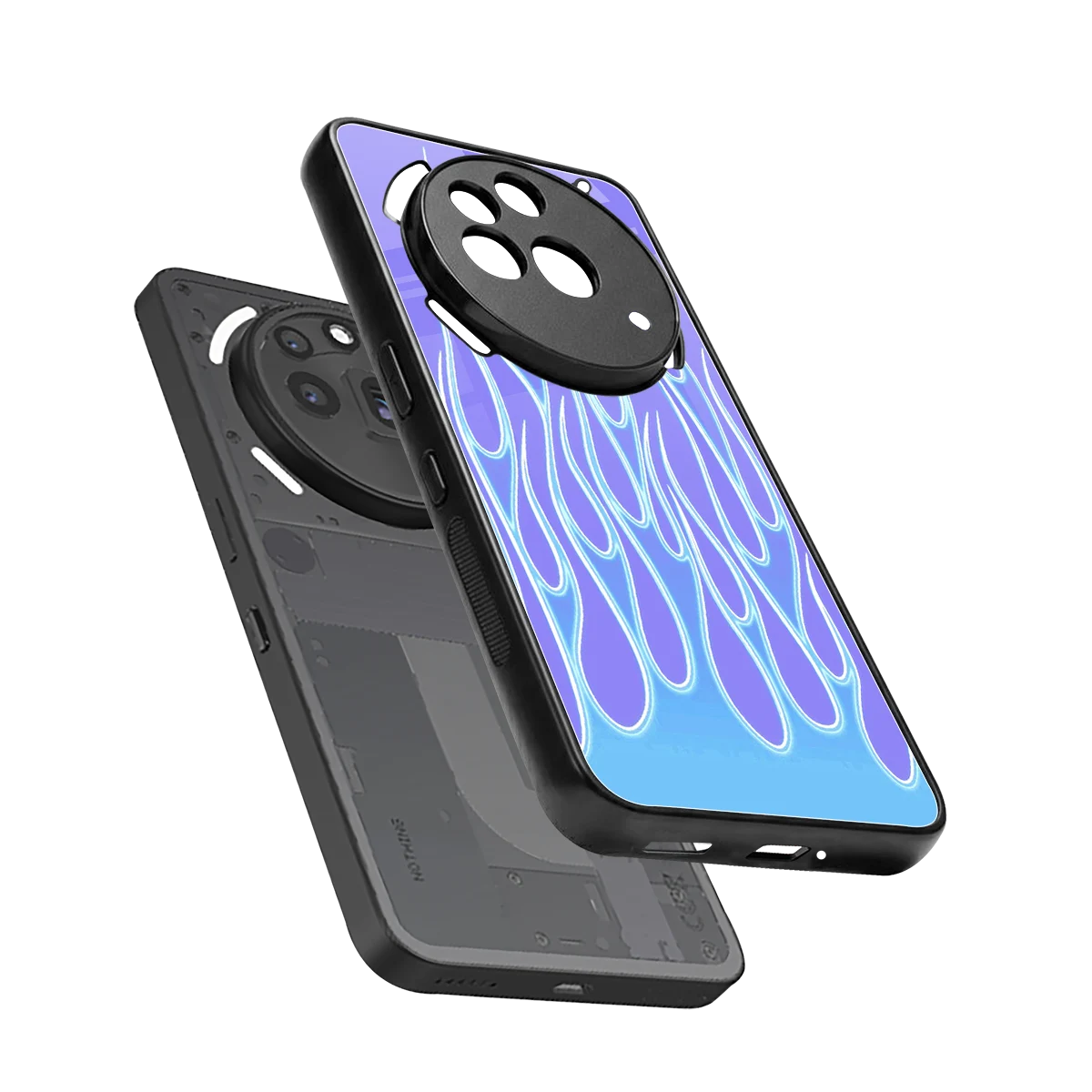 Flames Blue sleek nothing phone 3a pro cover with tempered glass back and TPU edges