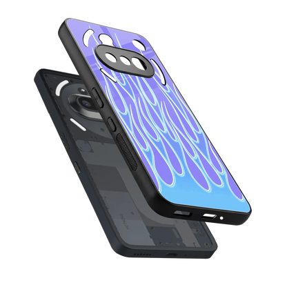 Flames Blue sleek nothing phone 3a cover with tempered glass back and TPU edges