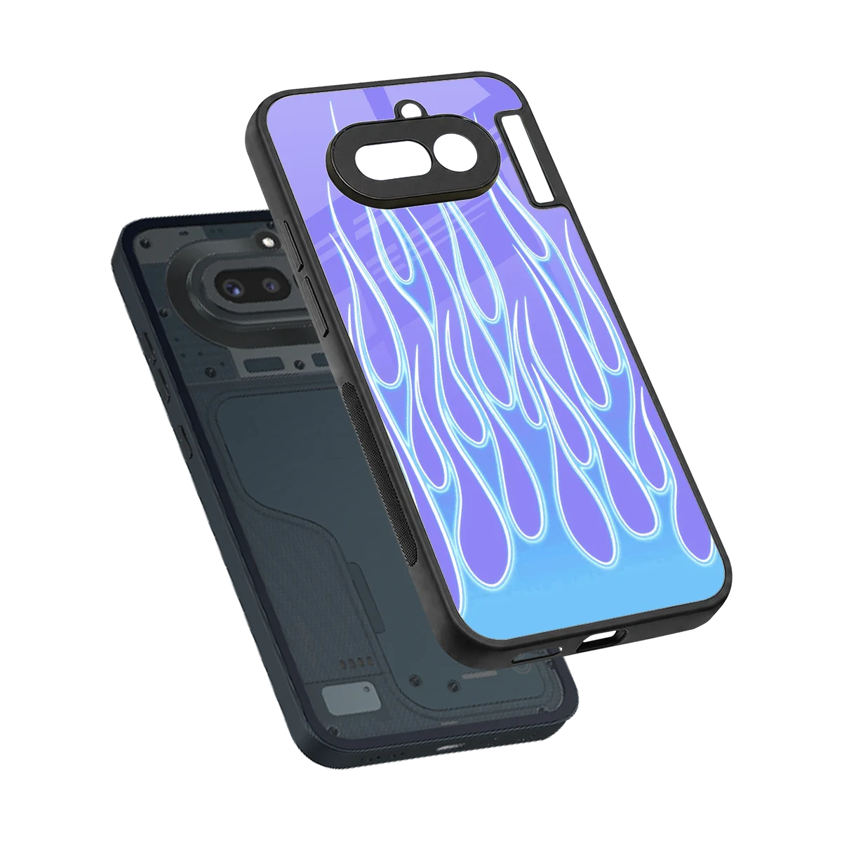 Flames Blue sleek nothing phone 4a cover with tempered glass back and TPU edges