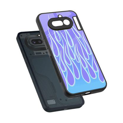 Flames Blue sleek nothing phone 4a cover with tempered glass back and TPU edges