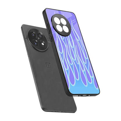 Flames Blue sleek oneplus 13r cover with tempered glass back and TPU edges