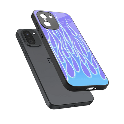 Flames Blue sleek oneplus 15r cover with tempered glass back and TPU edges