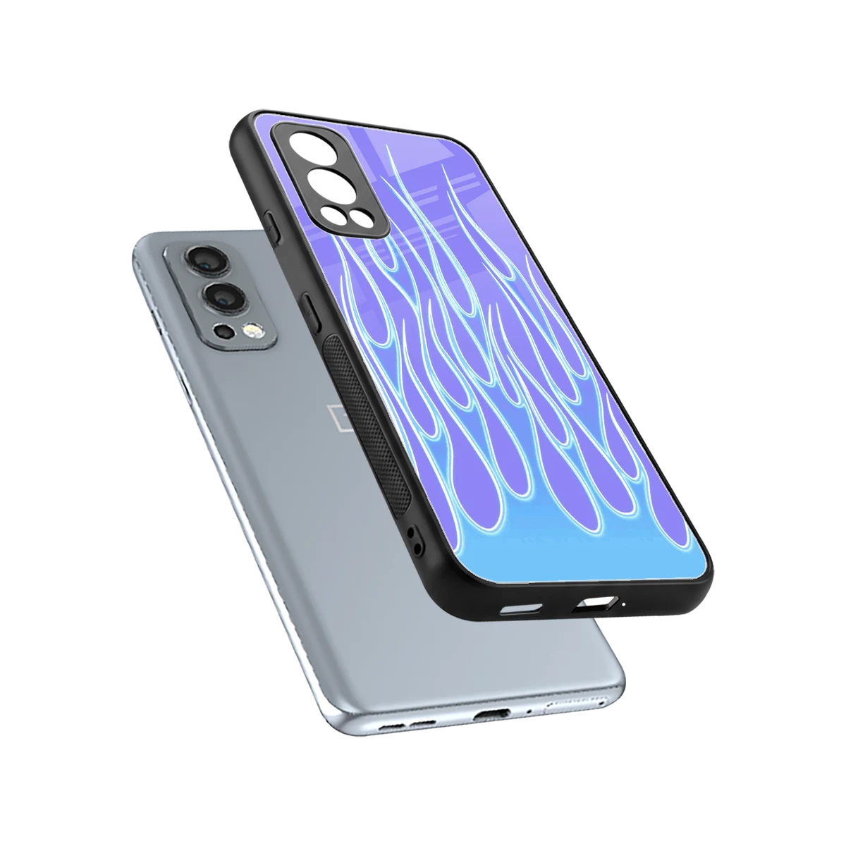 Flames Blue sleek oneplus nord 2 cover with tempered glass back and TPU edges