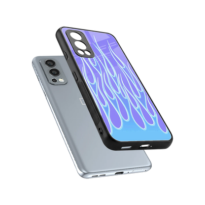 Flames Blue sleek oneplus nord 2 cover with tempered glass back and TPU edges