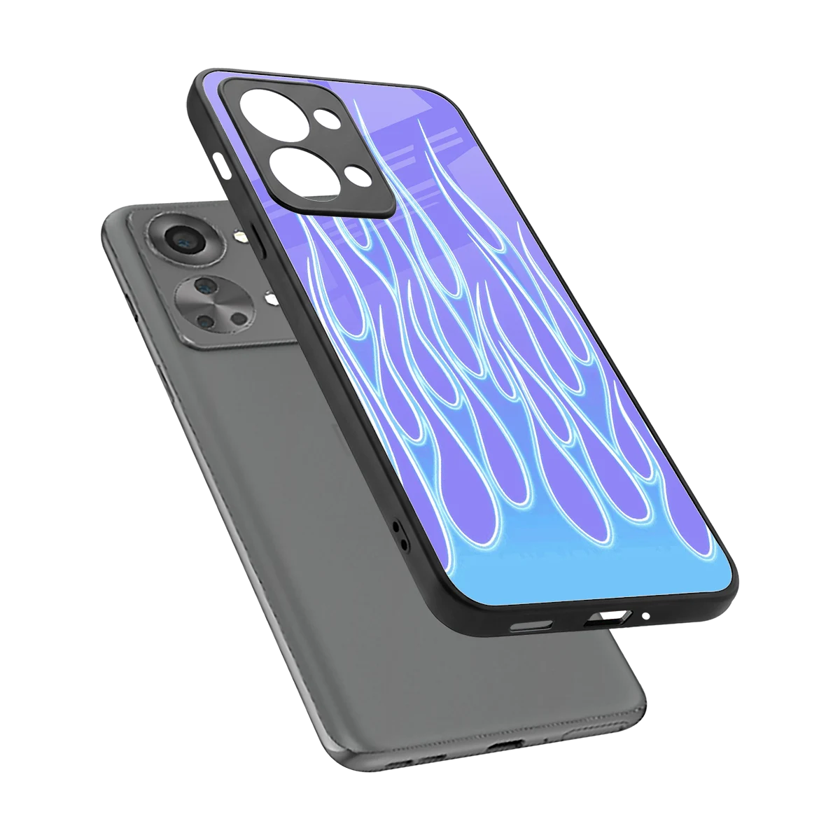 Flames Blue sleek oneplus nord 2t cover with tempered glass back and TPU edges