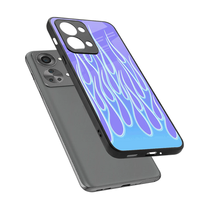 Flames Blue sleek oneplus nord 2t cover with tempered glass back and TPU edges