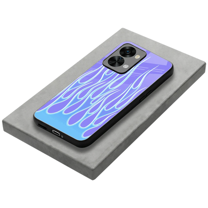 Flames Blue stylish phone case for oneplus nord 2t | glossy glass and slim fit