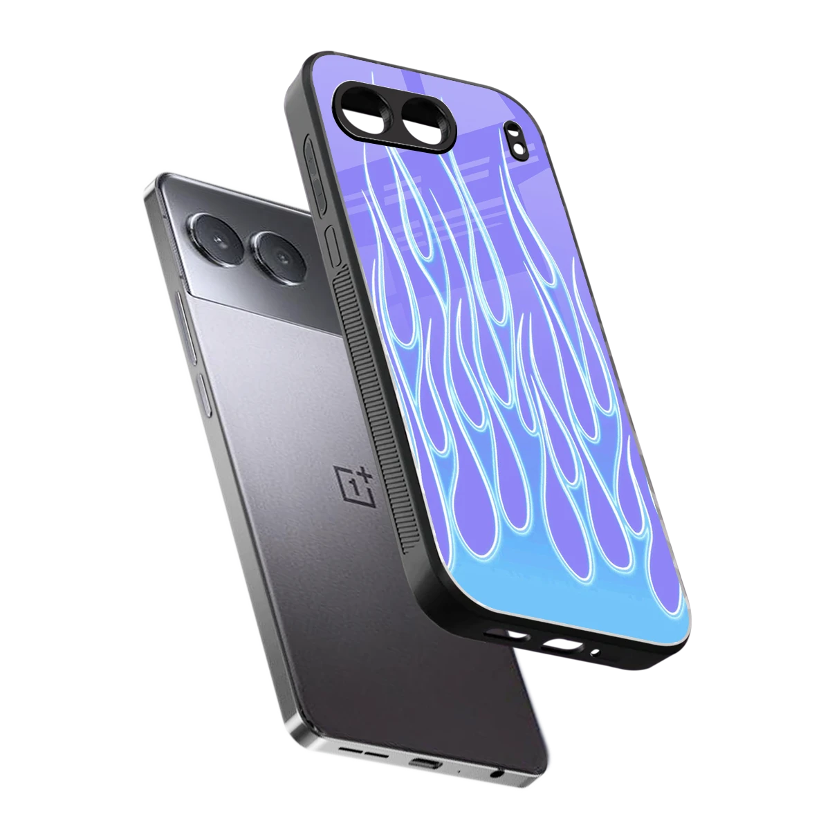 Flames Blue sleek oneplus nord 4 cover with tempered glass back and TPU edges