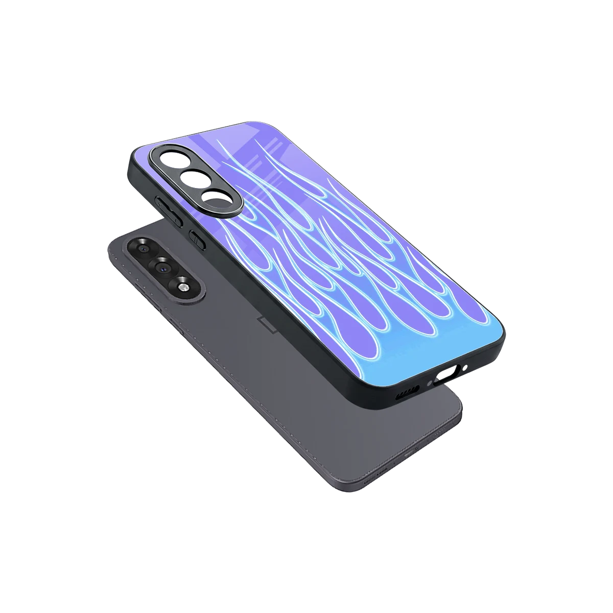 Flames Blue sleek oneplus nord 5 cover with tempered glass back and TPU edges