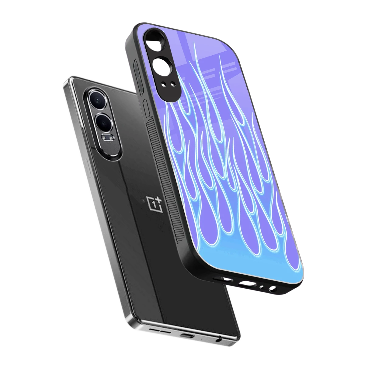 Flames Blue sleek oneplus nord ce 4 lite cover with tempered glass back and TPU edges