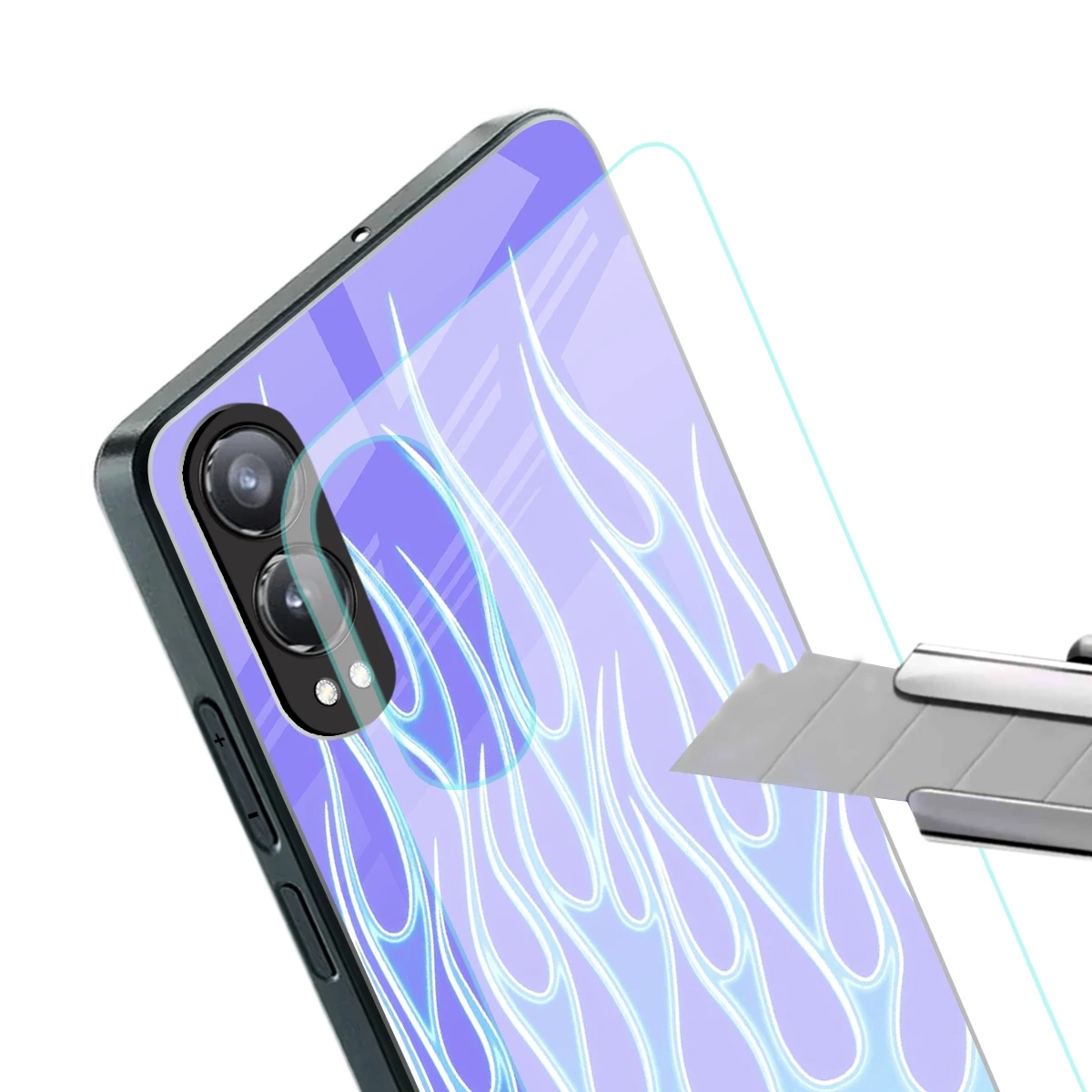 Flames Blue stylish phone case for oneplus nord ce 4 lite | glossy glass and slim fit