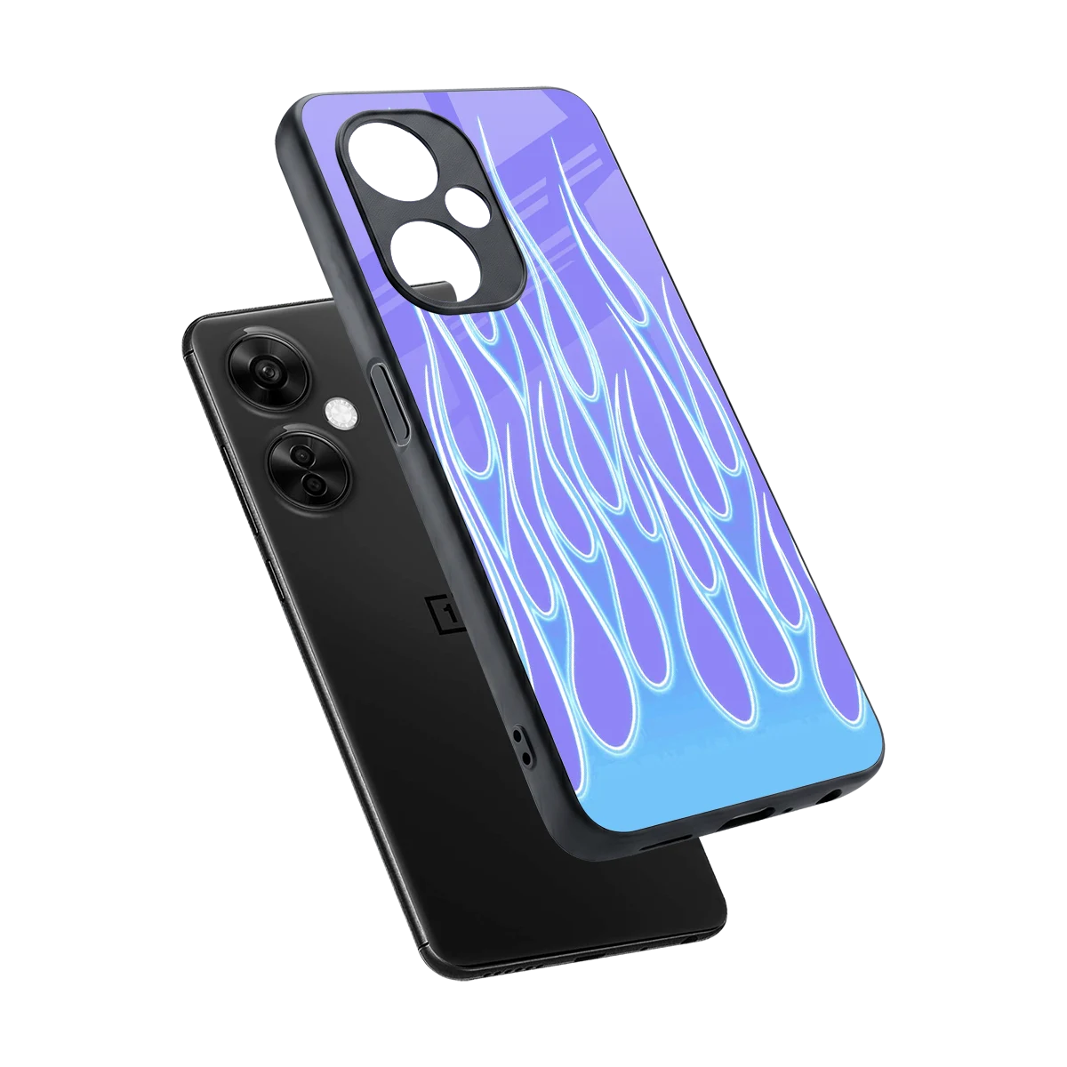 Flames Blue sleek oneplus nord ce 3 lite cover with tempered glass back and TPU edges