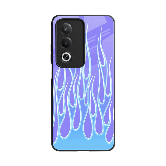 Flames Blue back phone cover | glass case for oppo a3 pro