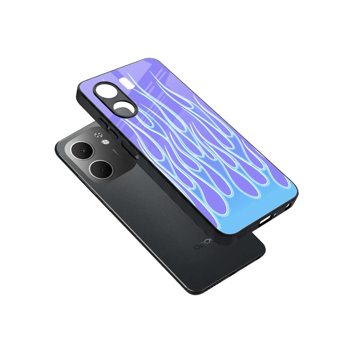 Flames Blue sleek oppo a5x 5g cover with tempered glass back and TPU edges