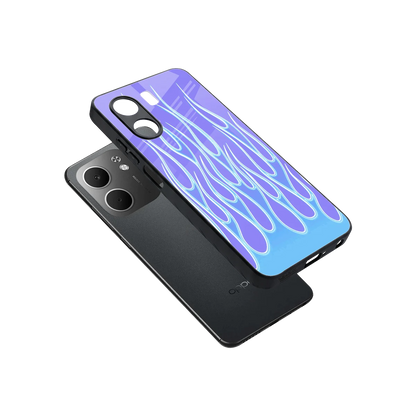 Flames Blue sleek oppo a5x 5g cover with tempered glass back and TPU edges