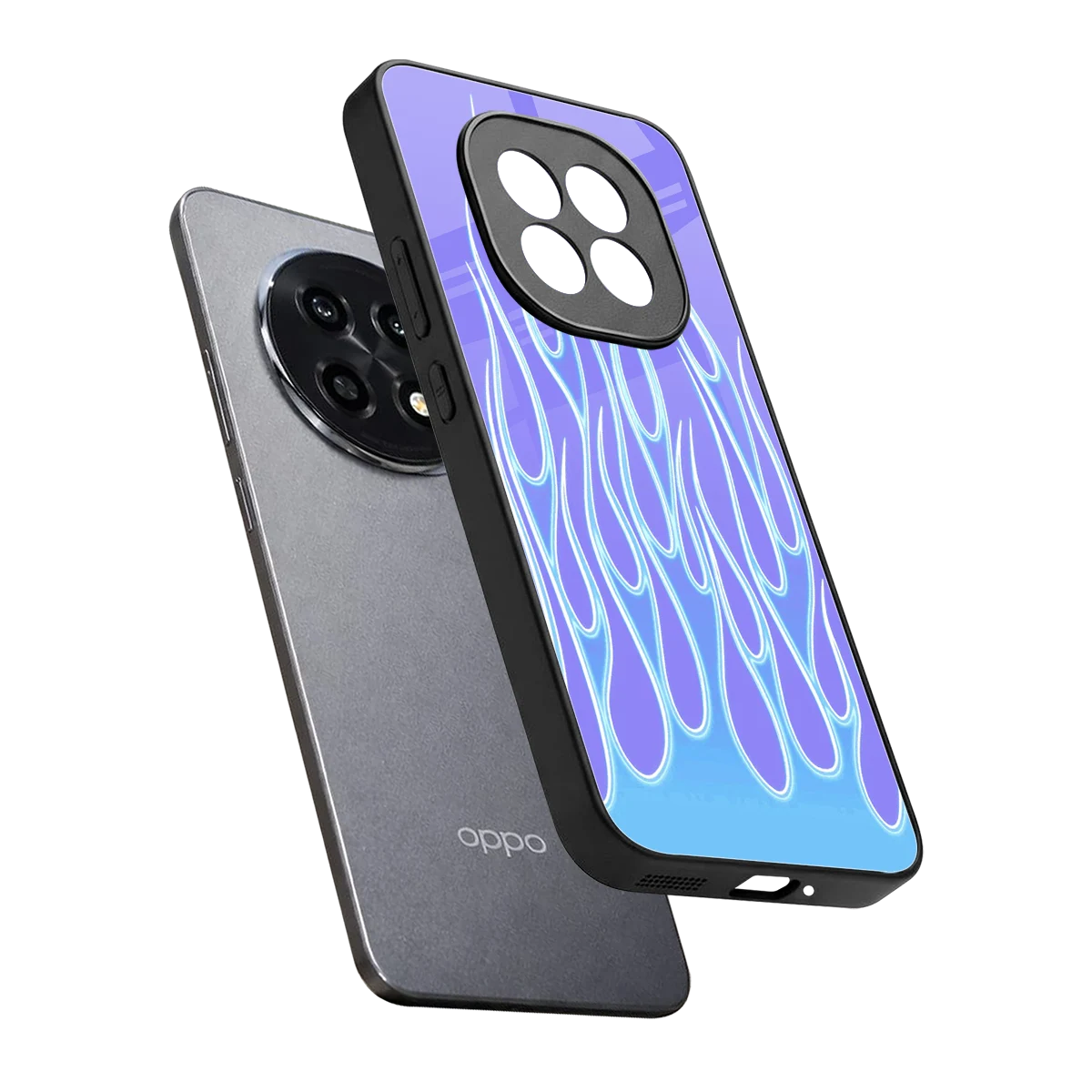 Flames Blue sleek oppo f29 pro 5g cover with tempered glass back and TPU edges