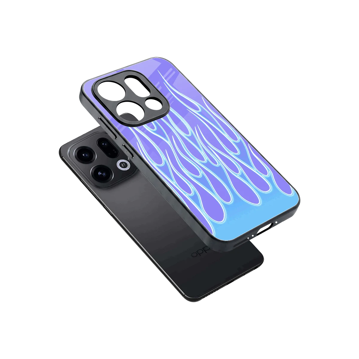 Flames Blue sleek oppo find x9 cover with tempered glass back and TPU edges