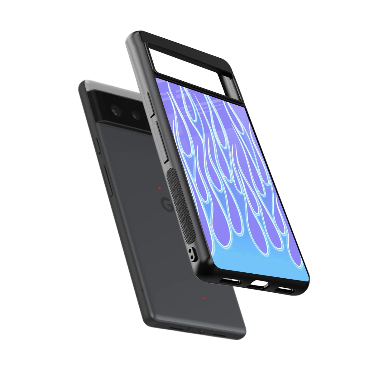 Flames Blue sleek google pixel 6 cover with tempered glass back and TPU edges