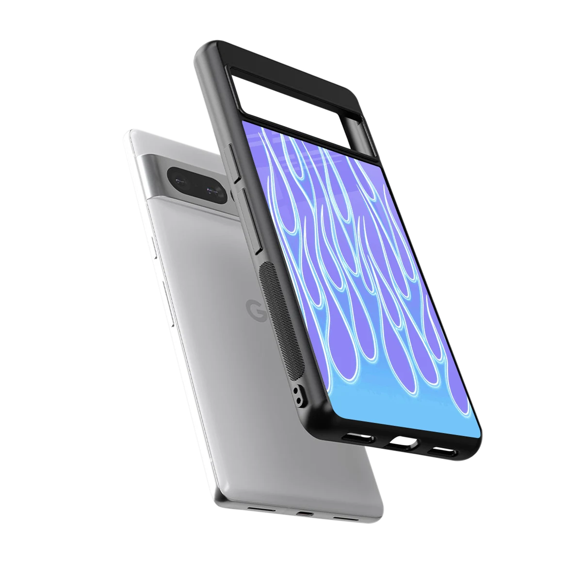 Flames Blue sleek google pixel 7 pro cover with tempered glass back and TPU edges