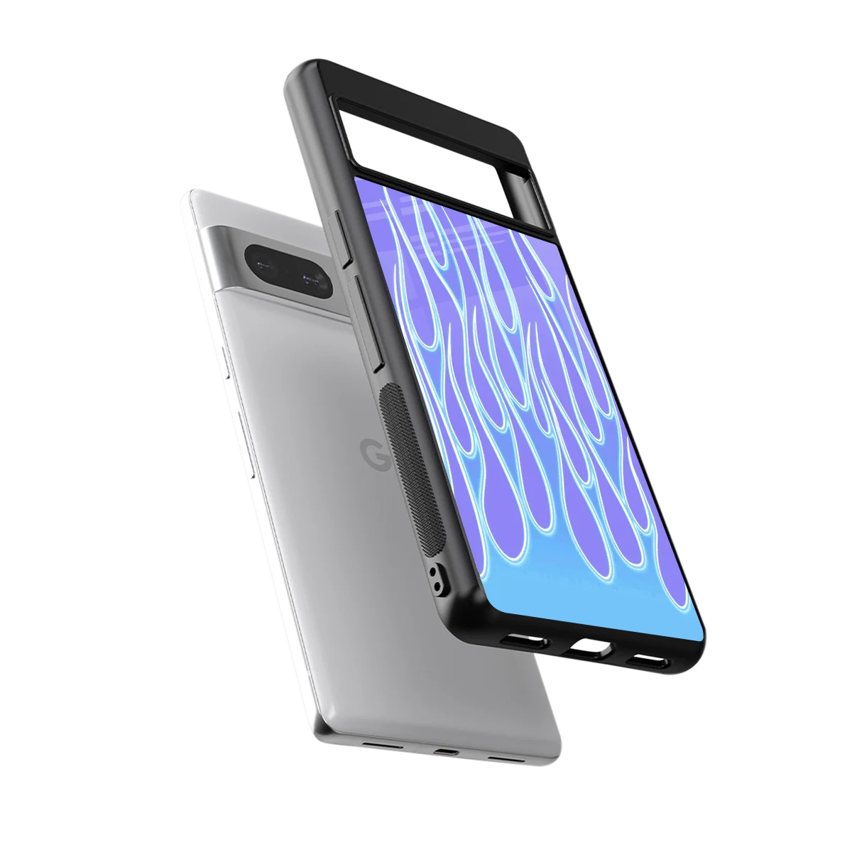 Flames Blue sleek google pixel 7 cover with tempered glass back and TPU edges