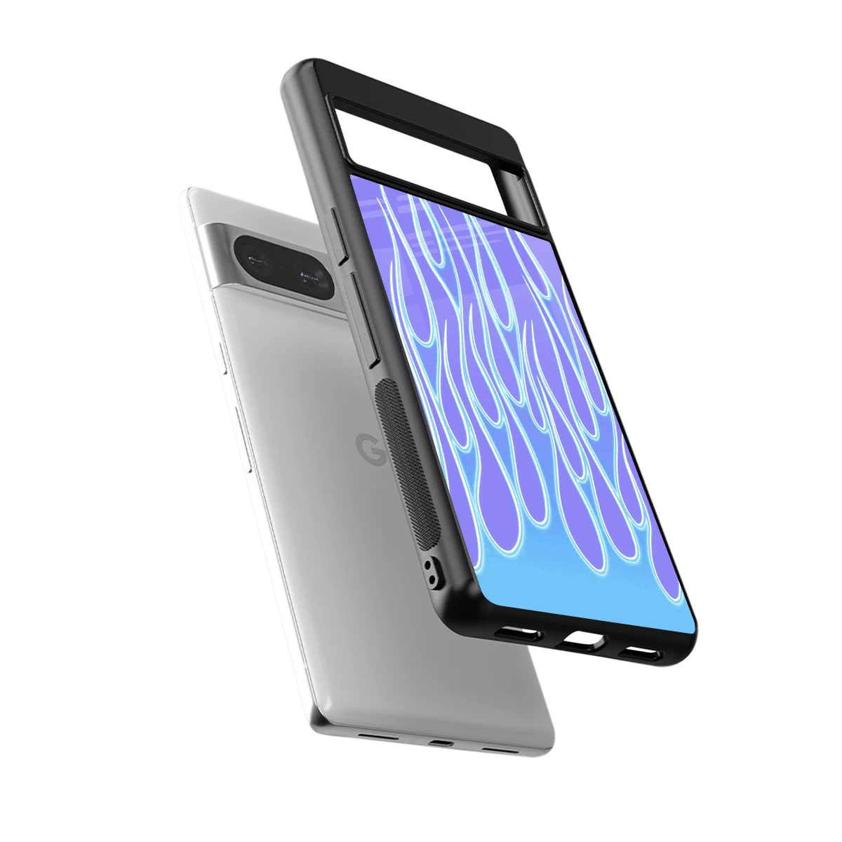 Flames Blue sleek google pixel 8 cover with tempered glass back and TPU edges