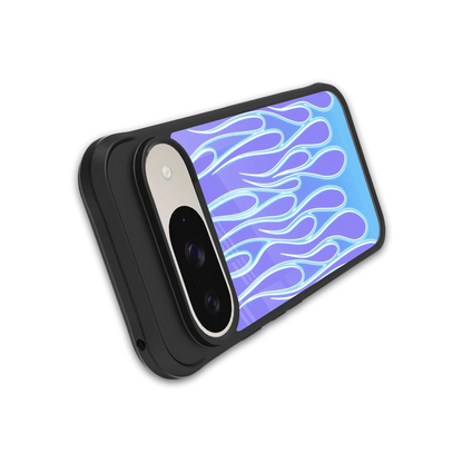 Flames Blue stylish phone case for google pixel 9 | glossy glass and slim fit