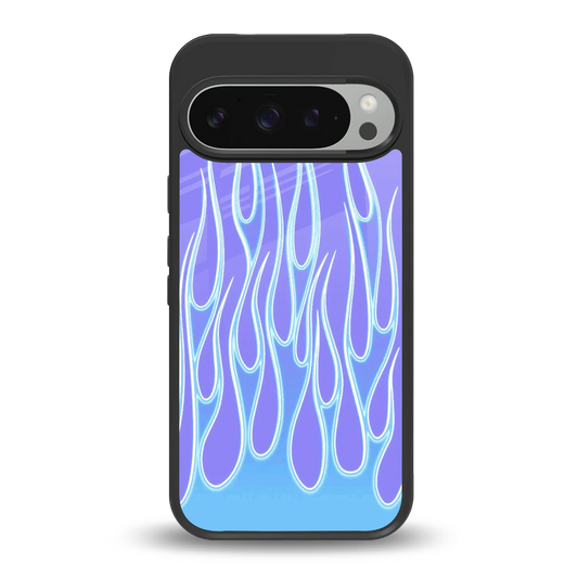 Flames Blue back phone cover | glass case for google pixel 9 pro