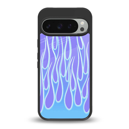 Flames Blue back phone cover | glass case for google pixel 9 pro xl