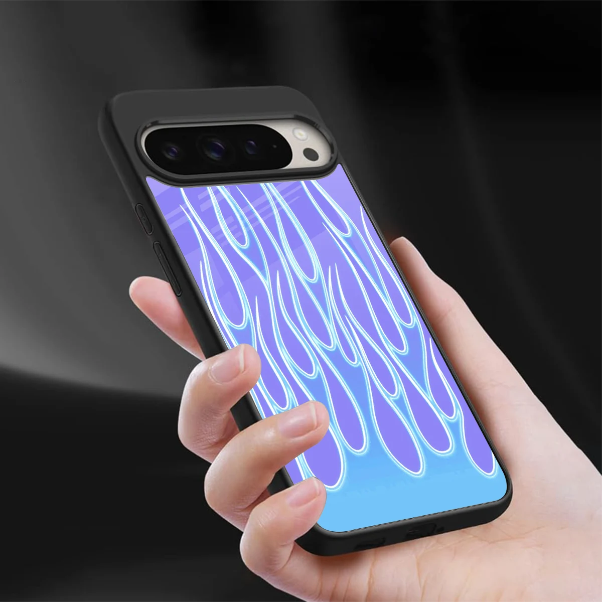 Flames Blue sleek google pixel 9 pro xl cover with tempered glass back and TPU edges