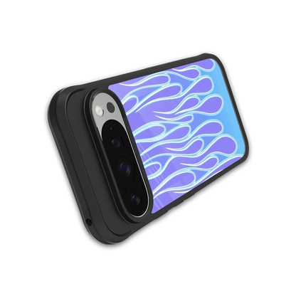 Flames Blue stylish phone case for google pixel 9 pro xl | glossy glass and slim fit