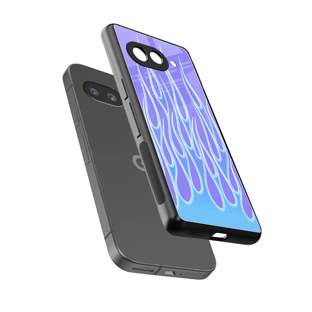 Flames Blue sleek google pixel 10a cover with tempered glass back and TPU edges