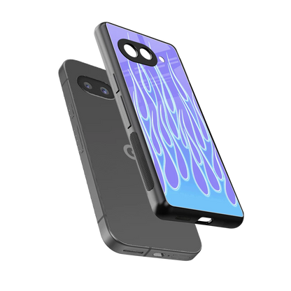 Flames Blue sleek google pixel 10a cover with tempered glass back and TPU edges