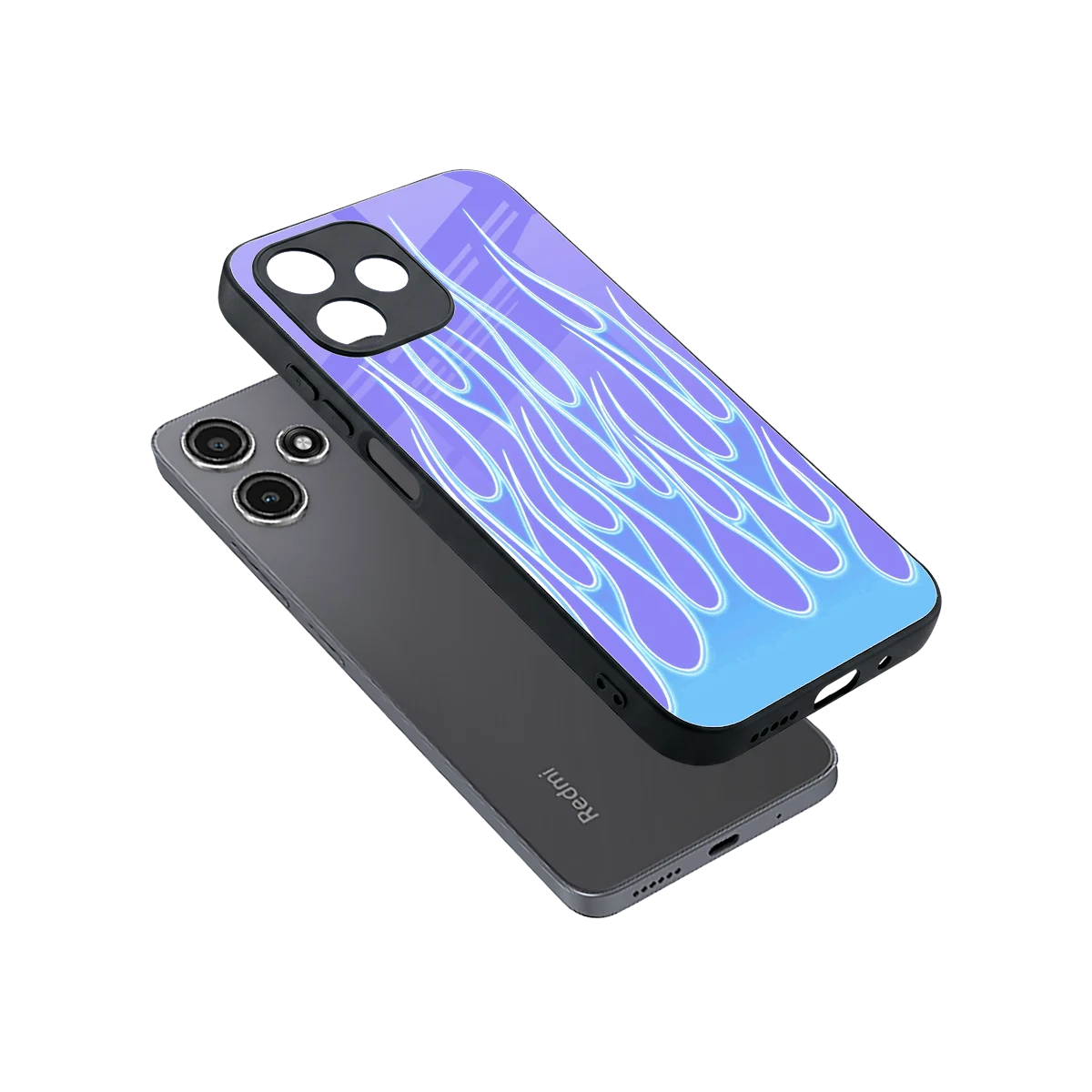 Flames Blue sleek redmi 12 5g cover with tempered glass back and TPU edges